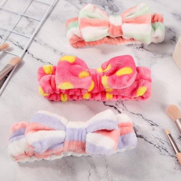 48 Pieces Facial Hair Headbands Fleece Bow Makeup Spa Hair Accessories